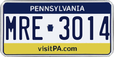 PA license plate MRE3014