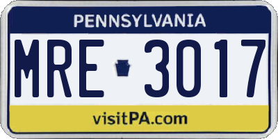PA license plate MRE3017