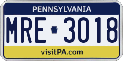 PA license plate MRE3018
