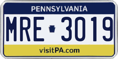 PA license plate MRE3019