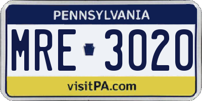 PA license plate MRE3020