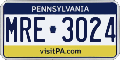 PA license plate MRE3024