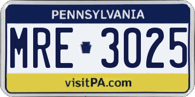 PA license plate MRE3025