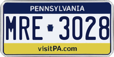 PA license plate MRE3028