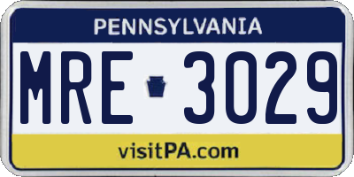 PA license plate MRE3029