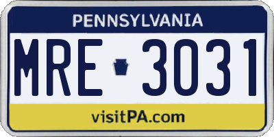 PA license plate MRE3031