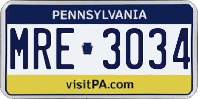 PA license plate MRE3034