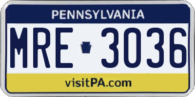 PA license plate MRE3036