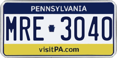 PA license plate MRE3040