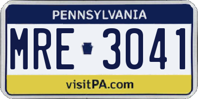 PA license plate MRE3041