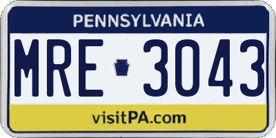 PA license plate MRE3043