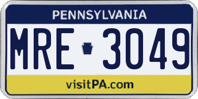 PA license plate MRE3049