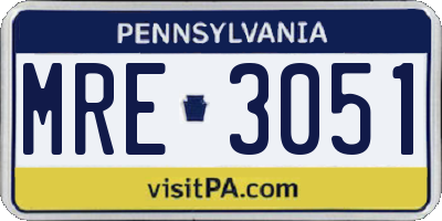 PA license plate MRE3051