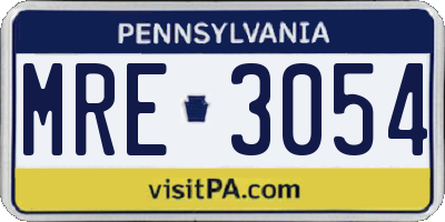 PA license plate MRE3054