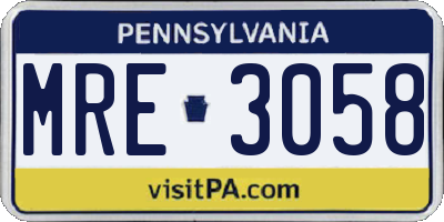 PA license plate MRE3058