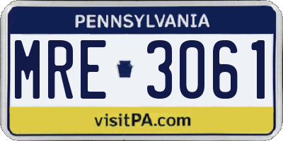 PA license plate MRE3061