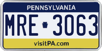 PA license plate MRE3063