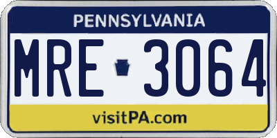 PA license plate MRE3064