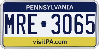 PA license plate MRE3065