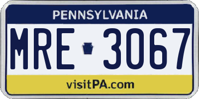 PA license plate MRE3067