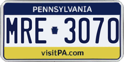 PA license plate MRE3070