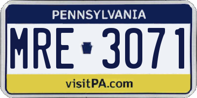 PA license plate MRE3071