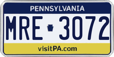 PA license plate MRE3072