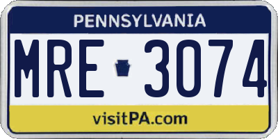 PA license plate MRE3074