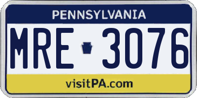 PA license plate MRE3076