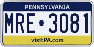 PA license plate MRE3081