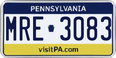 PA license plate MRE3083