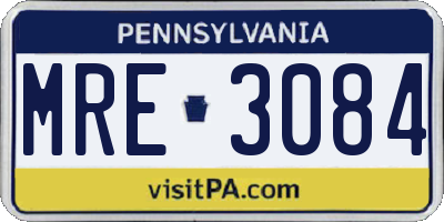 PA license plate MRE3084