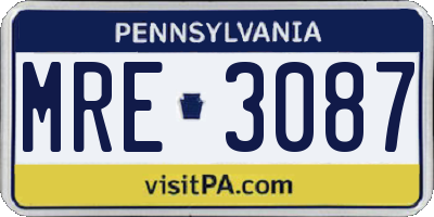 PA license plate MRE3087