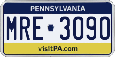PA license plate MRE3090