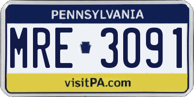 PA license plate MRE3091