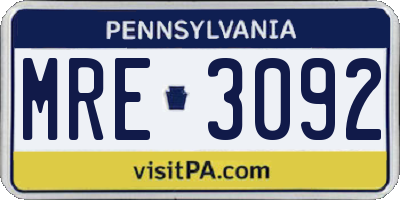 PA license plate MRE3092