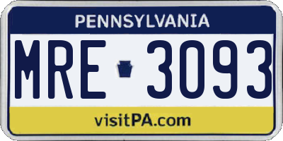 PA license plate MRE3093