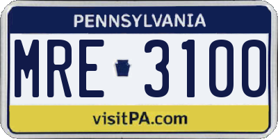 PA license plate MRE3100
