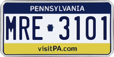 PA license plate MRE3101