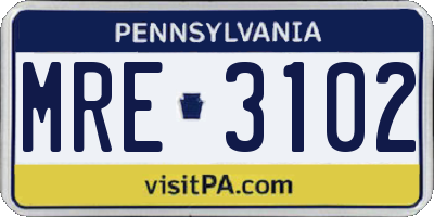 PA license plate MRE3102