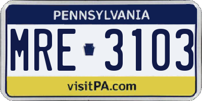 PA license plate MRE3103