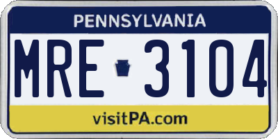 PA license plate MRE3104
