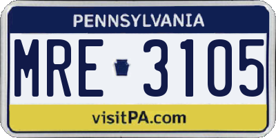 PA license plate MRE3105