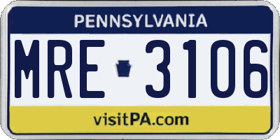 PA license plate MRE3106