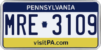 PA license plate MRE3109