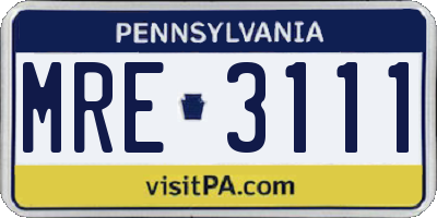 PA license plate MRE3111