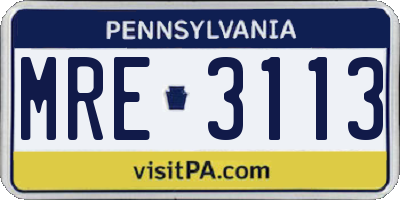 PA license plate MRE3113