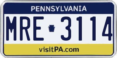 PA license plate MRE3114
