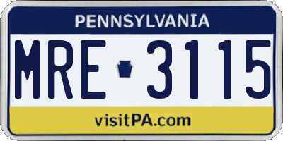 PA license plate MRE3115