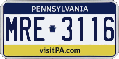 PA license plate MRE3116